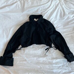 H&M Bow Detail Cropped Buttoned Up Shirt Black (New with Tag)